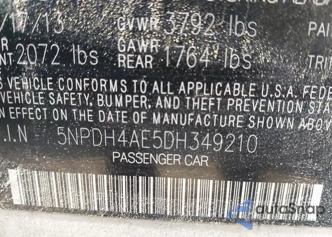 2013 Hyundai Elantra Gls z USA, uszkodzony, nr VIN 5NPDH4AE5DH349210